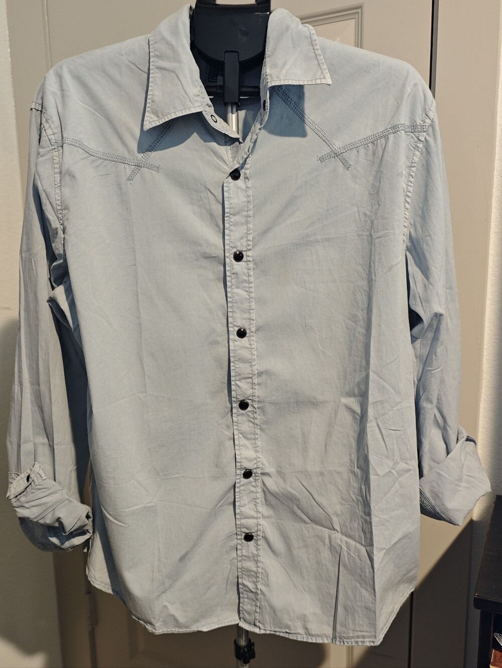 Converse One Star Men's Long-Sleeve Snap-Button Casual Shirt Light Blue Size L